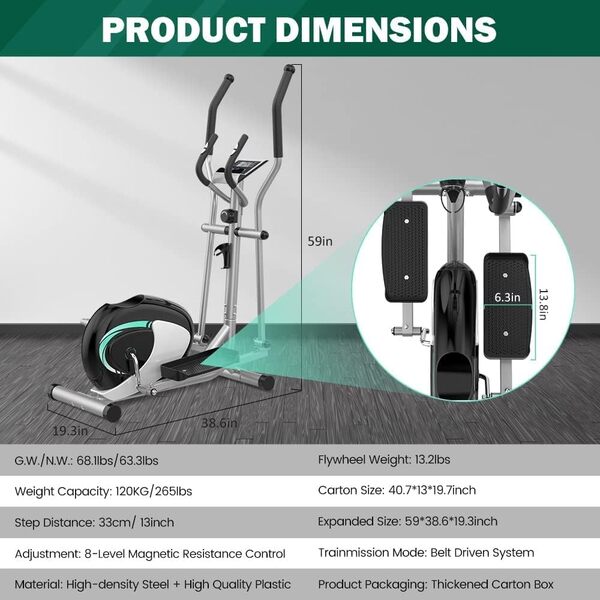 Dripex Elliptique Fitness Stepper d'Appartement Crosstrainer avec écran LCD Multifonction Appareil Maison Support de Tablette (Vert)