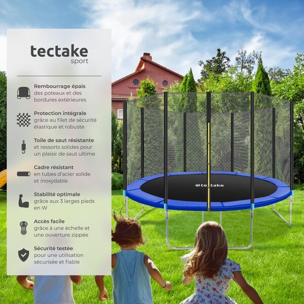 tectake® Trampoline de Jardin Extérieur Trampoline Rond avec Échelle, Filet de Protection & Tour rembourré, Enfants Adultes Certifié GS pour Une Sécurité Maximale - Diverses Tailles