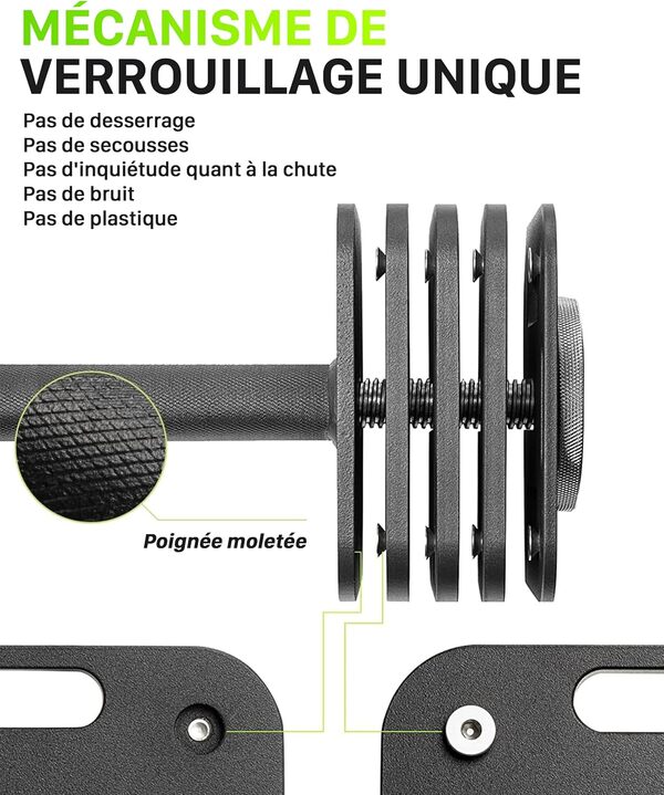 Eisenlink haltère réglable 36kg (4kg-36kg) - haltère réglable ultra-compact avec poignée moletée - haltère innovant pour l'entraînement physique à domicile (36kg×1)