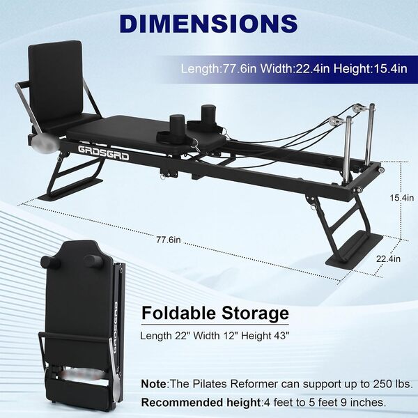 GRDSGRD Machine Pilates Reformer Équipement de machine Pilates Reformer pliable pour les entraînements à domicile,Machine Reformer portable Reformer pour la salle de sport à domicile