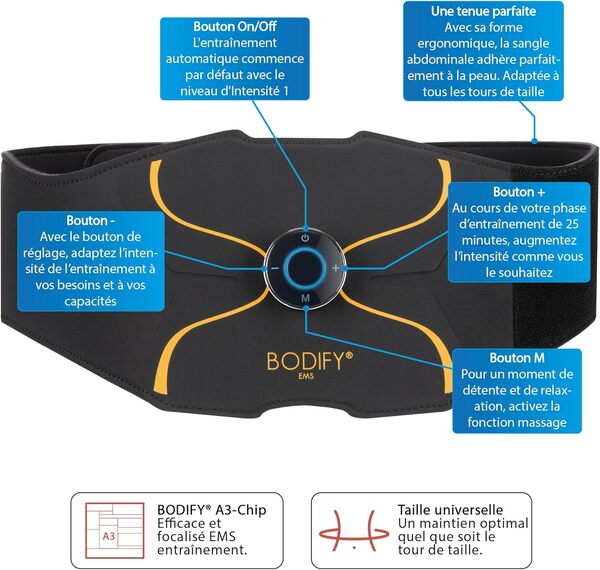 Bodify Ceinture Abdominale Pro - Entraînement Abdominal EMS - Electrostimulation Musculaire - Renforcement ciblé de tes Muscles - Unisexe - L’Original