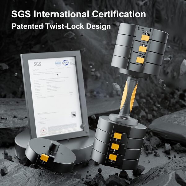 RUNWE Ensemble d'haltères réglables de 29,5 kg (2 x 32,2 kg) à verrouillage rapide Poids libre Haltère unique jusqu'à 25,6 kg Poignée en caoutchouc antidérapant pour la maison et la salle de