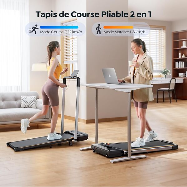 Tapis de Course Pliable - 2.5HP Tapis de Marche avec 7% Inclinable, 12 km/h, Ultra-Silencieux Walking Pad pour Maison & Bureau, Affichage LED & Télécommande, sans Assemblage, Compact