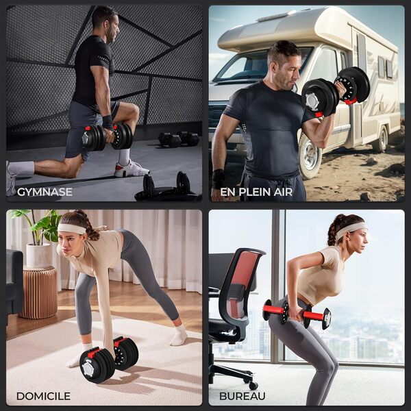 Yaheetech Haltères Musculation 24/40/12/18 kg Haltères Réglables 11/12/16 Niveaux de Poids avec Base de Rangement, Plaques de Poids, Poignée Antidérapante, pour Entraînement à Domicile Bureau Gym