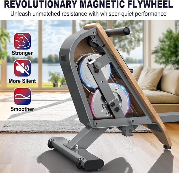 Rameur pour la maison OR3, rameur magnétique avec moniteur Bluetooth, 16 niveaux de résistance, rameur compact avec capacité de charge de 150 kg, rangement vertical