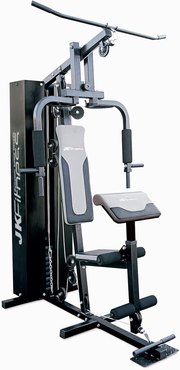 JK FITNESS Multigym Compact 6097 [70 kg Paquet de poids] | Exercices Chest Press, Butterfly, Leg Curl, Low/High Pulley, Curl sur Banc Scott