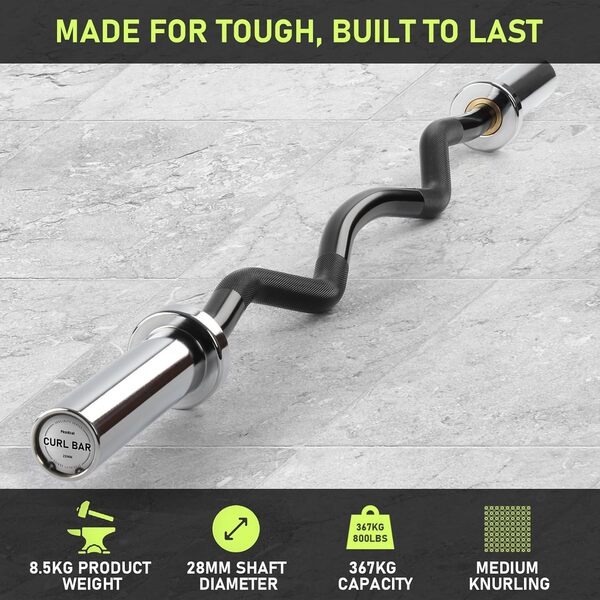 Barre de Curl SZ | Barres d'haltères Ø50mm | Barre de Musculation pour Exercices de Triceps, Biceps et Bras | Équipement d'Entraînement de Renforcement Musculaire