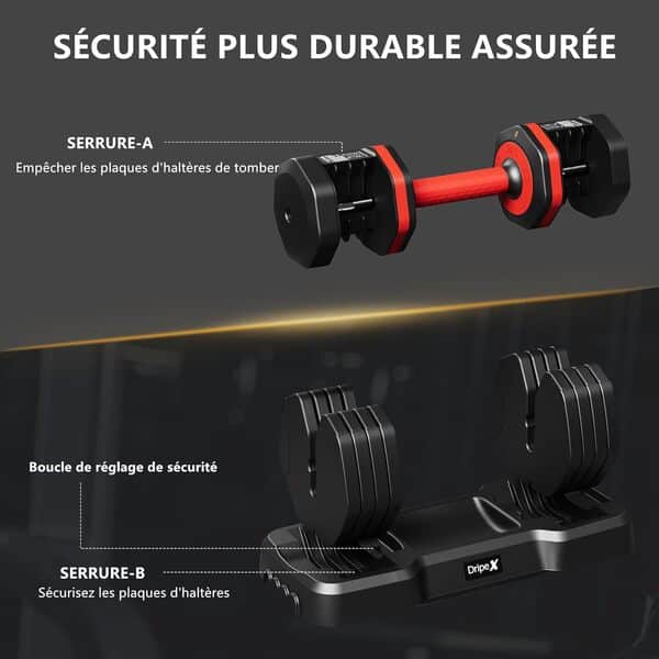 Dripex Haltères Réglables 2 à 41 kg, 5/10 en 1 Ensemble d'Haltères avec Base de Rangement, pour la Musculation, l'haltérophilie, l'entraînement à Domicile et à Salle de Sport