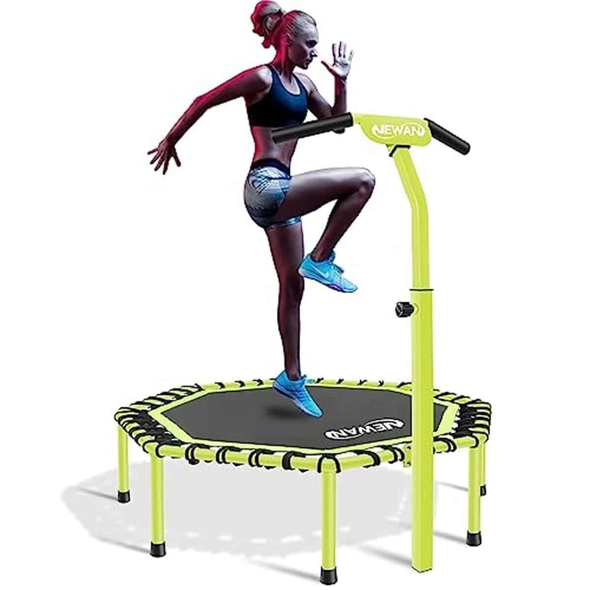 Test du trampoline de fitness Newan 121, 9 cm avec guidon ajustable