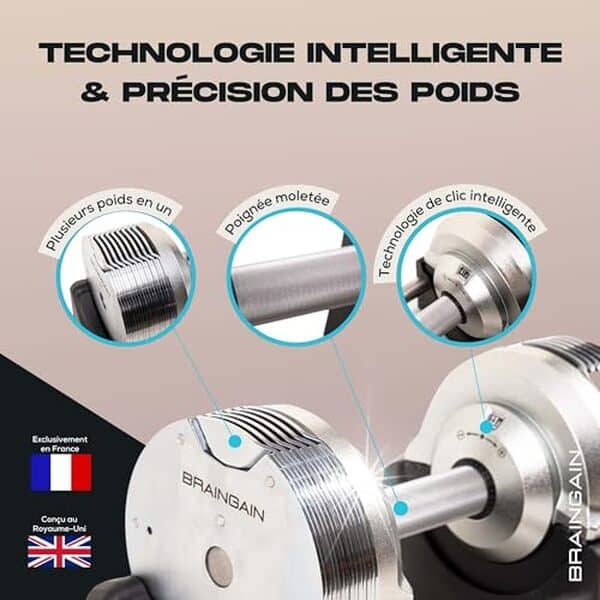 Découvrez les haltères réglables BRAINGAIN 41, 5kg : polyvalence, performance et innovation pour vos entraînements à domicile.
