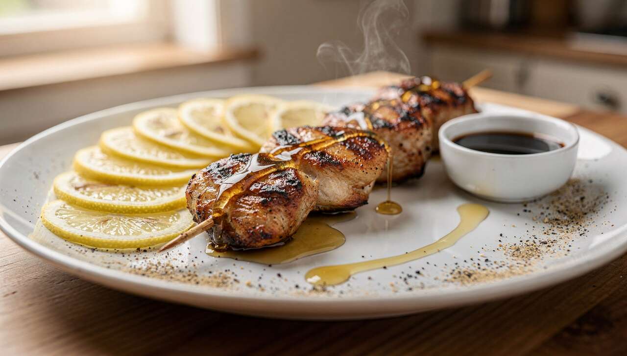 Recette de brochettes de poulet : sauce au citron et miel