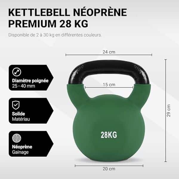 Découvrez notre test détaillé de la kettlebell 28 kg en néoprène d'olivgrün : caractéristiques, avantages et conseils d'utilisation pour booster votre entraînement efficacement.