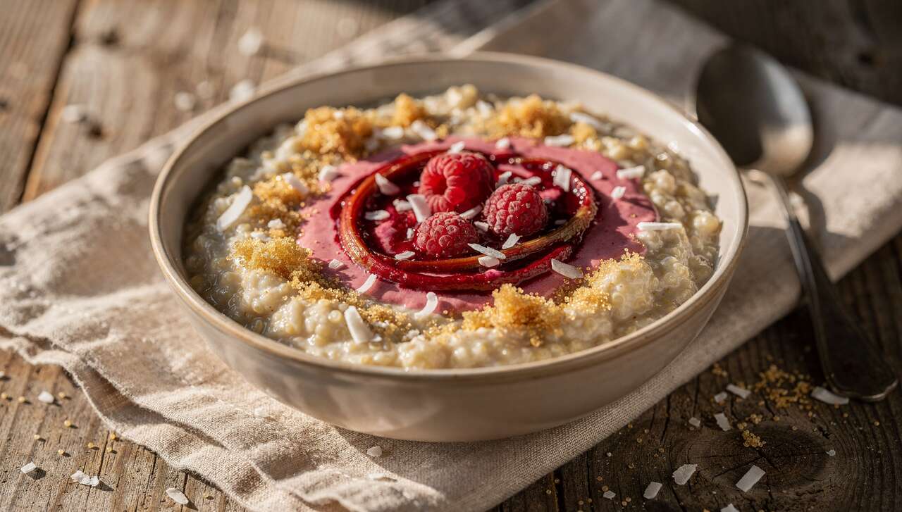 Porridge Quinoa Noix De Coco : recette Avec Compote Rhubarbe-Framboises