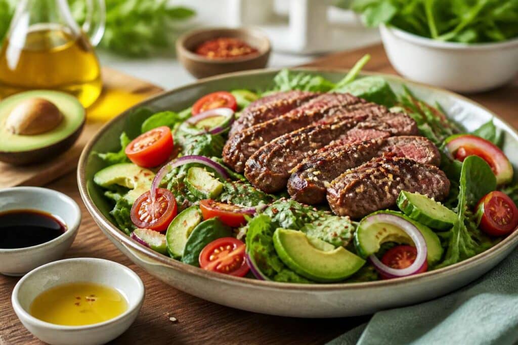 Recette de salade au boeuf sans glucides pour un repas fitness