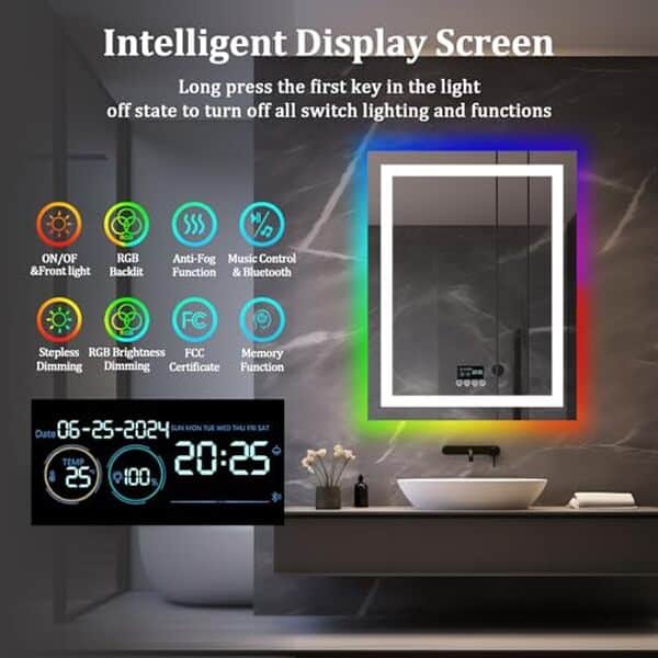Découvrez notre avis détaillé sur le miroir LUVODI LED RGB 90x70cm : design moderne, horloge intégrée, bluetooth et tous les avantages de ce miroir connecté pour votre salle de bain. 