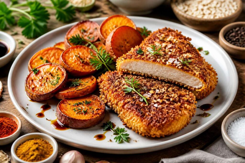 Recette fitness : poulet croustillant et patate douce