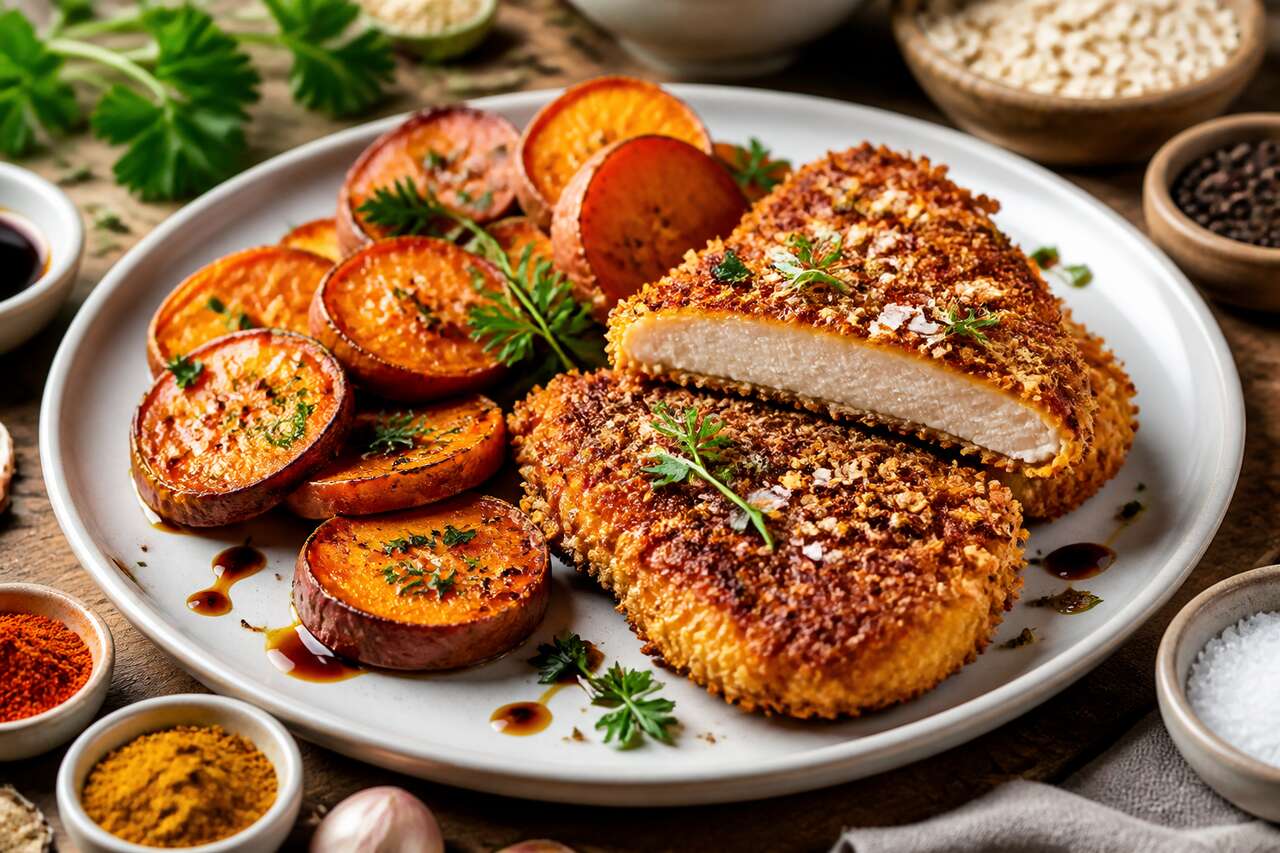 Recette fitness : poulet croustillant et patate douce