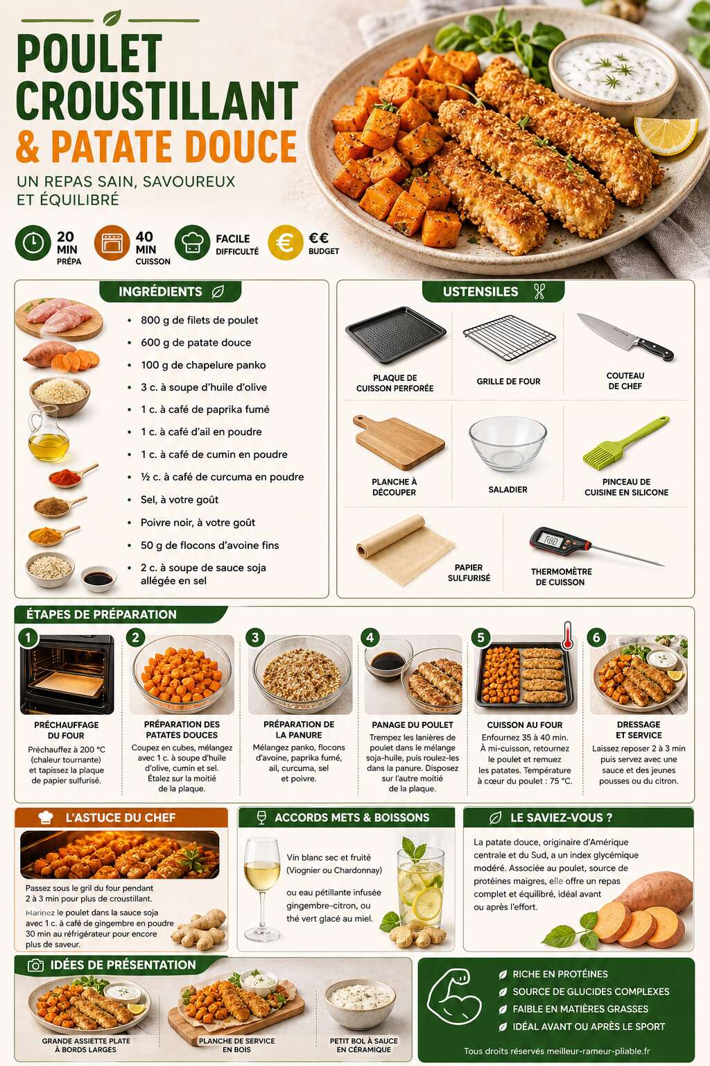 Fiche recette Recette fitness : poulet croustillant et patate douce