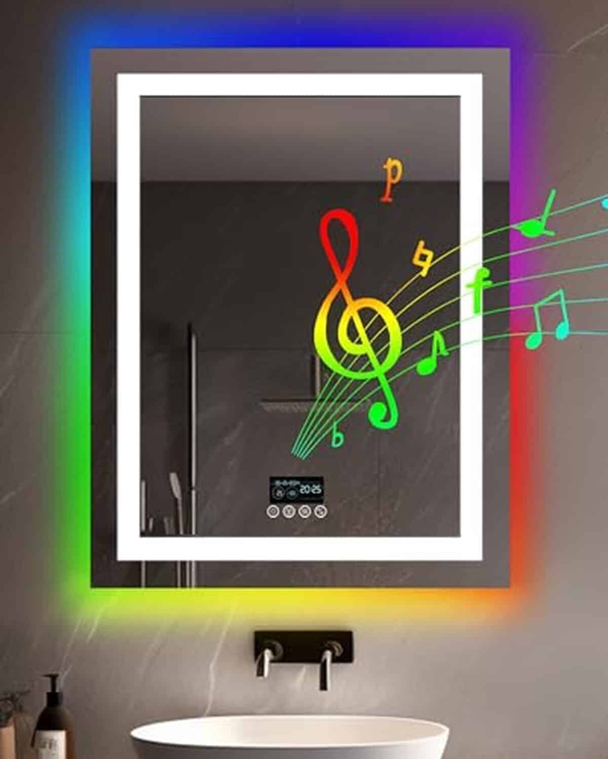 Avis miroir LUVODI led rgb : design 90x70cm avec horloge et Bluetooth