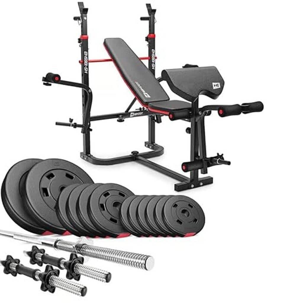 Test : banc de musculation pliable Hop-Sport HS-1065 et set d'haltères 38 kg