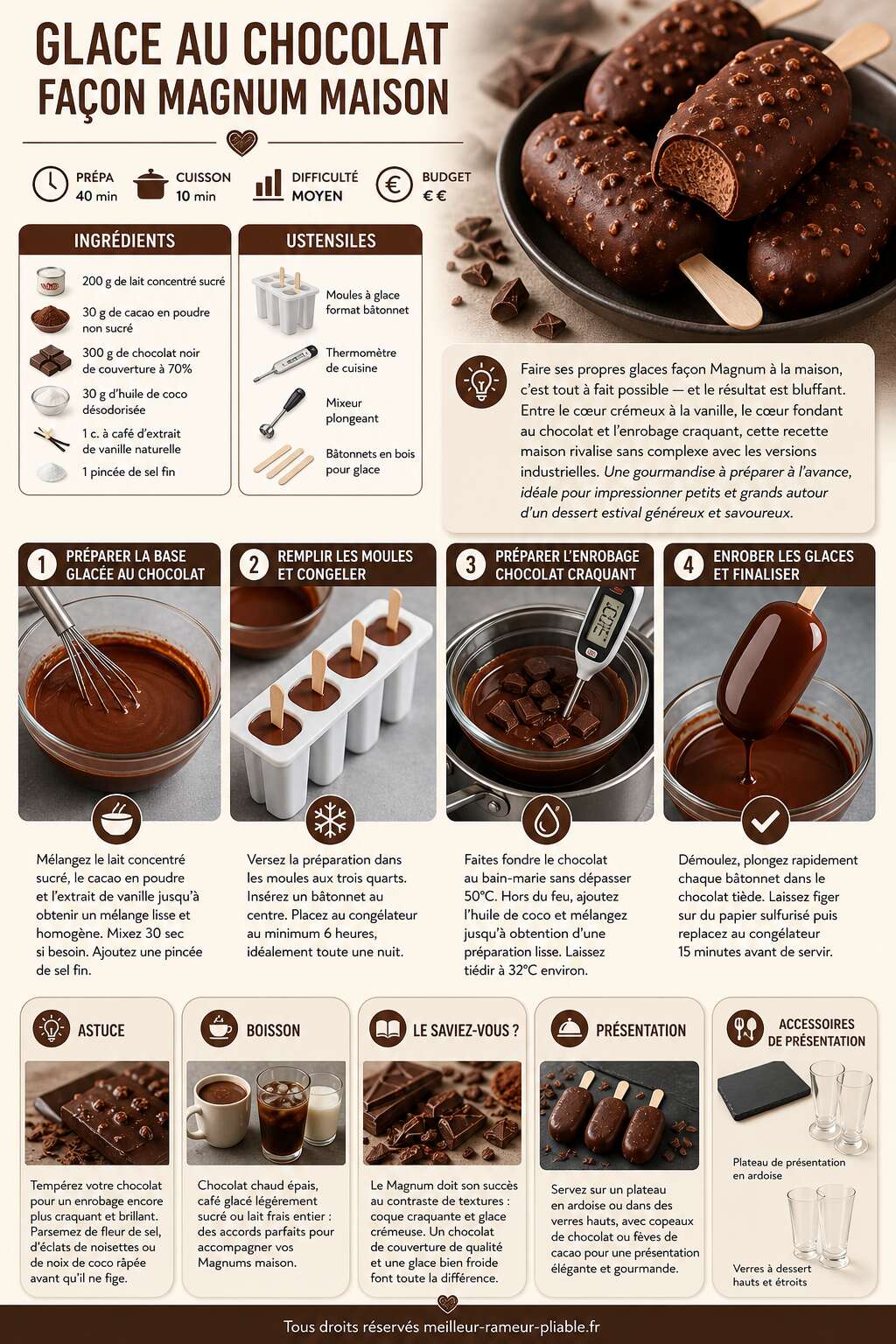Fiche recette Recette de glace au chocolat façon Magnum maison Fiche recette Recette de glace au chocolat façon Magnum maison