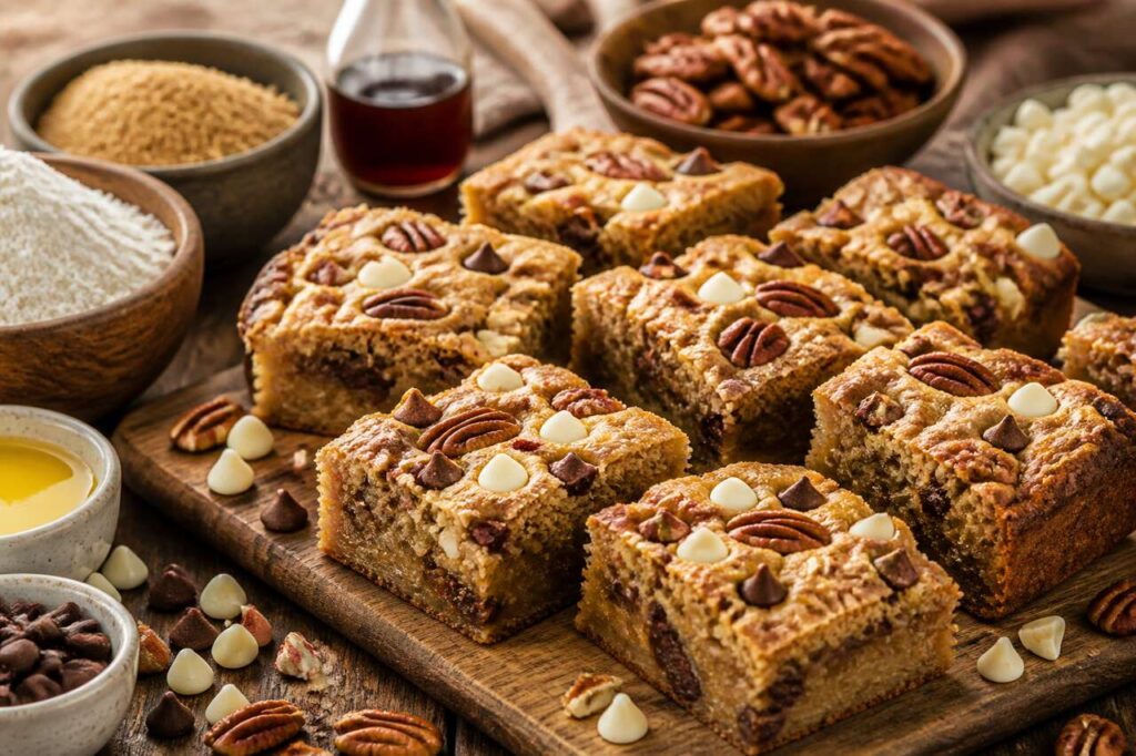 Blondies aux pépites de chocolat et noix de pécan : la recette gourmande
