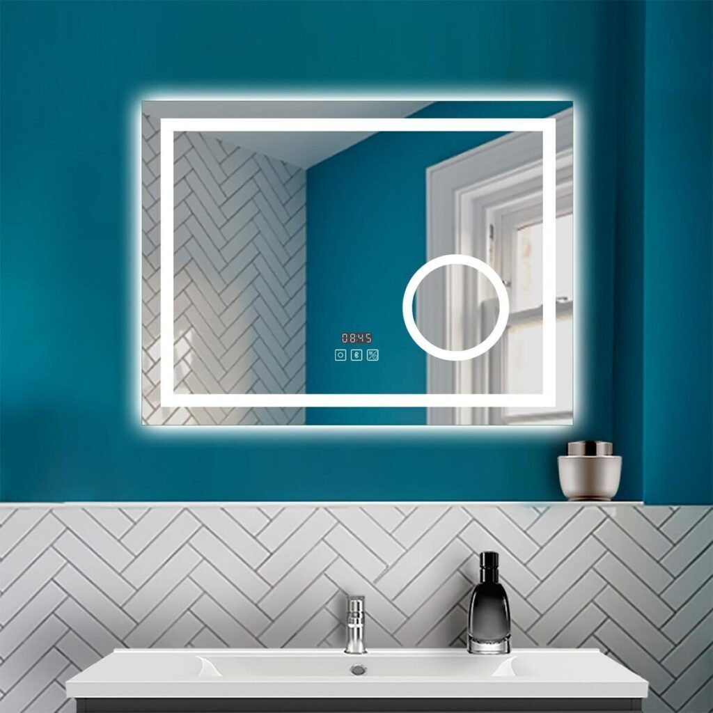 Test du miroir LED Hapaoso avec bluetooth et anti-buée 80x60 cm