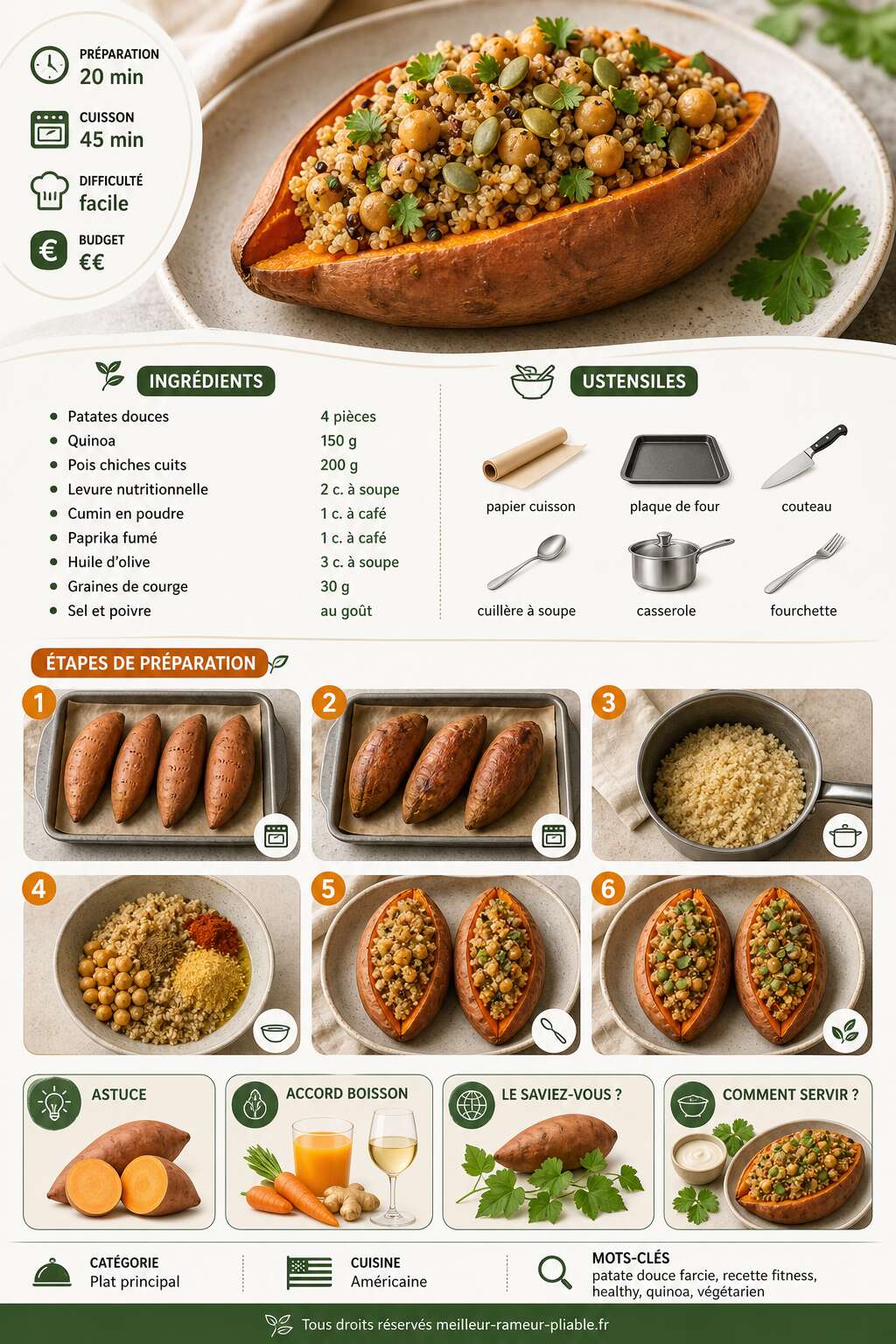 Fiche recette Recette fitness : patate douce farcie saine et savoureuse Fiche recette Recette fitness : patate douce farcie saine et savoureuse