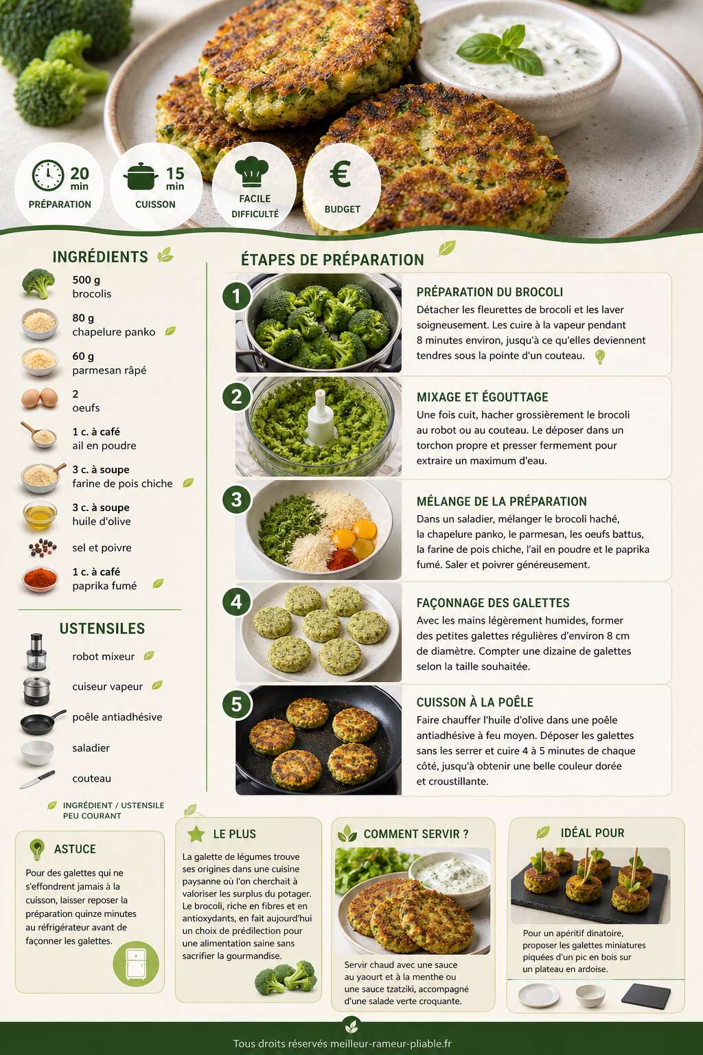 Fiche recette Recette : galettes de brocolis saines et savoureuses Fiche recette Recette : galettes de brocolis saines et savoureuses
