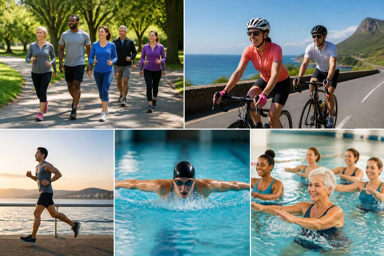 Cardio et sports porteurs: marche rapide, v&eacute;lo, course, natation, aquagym