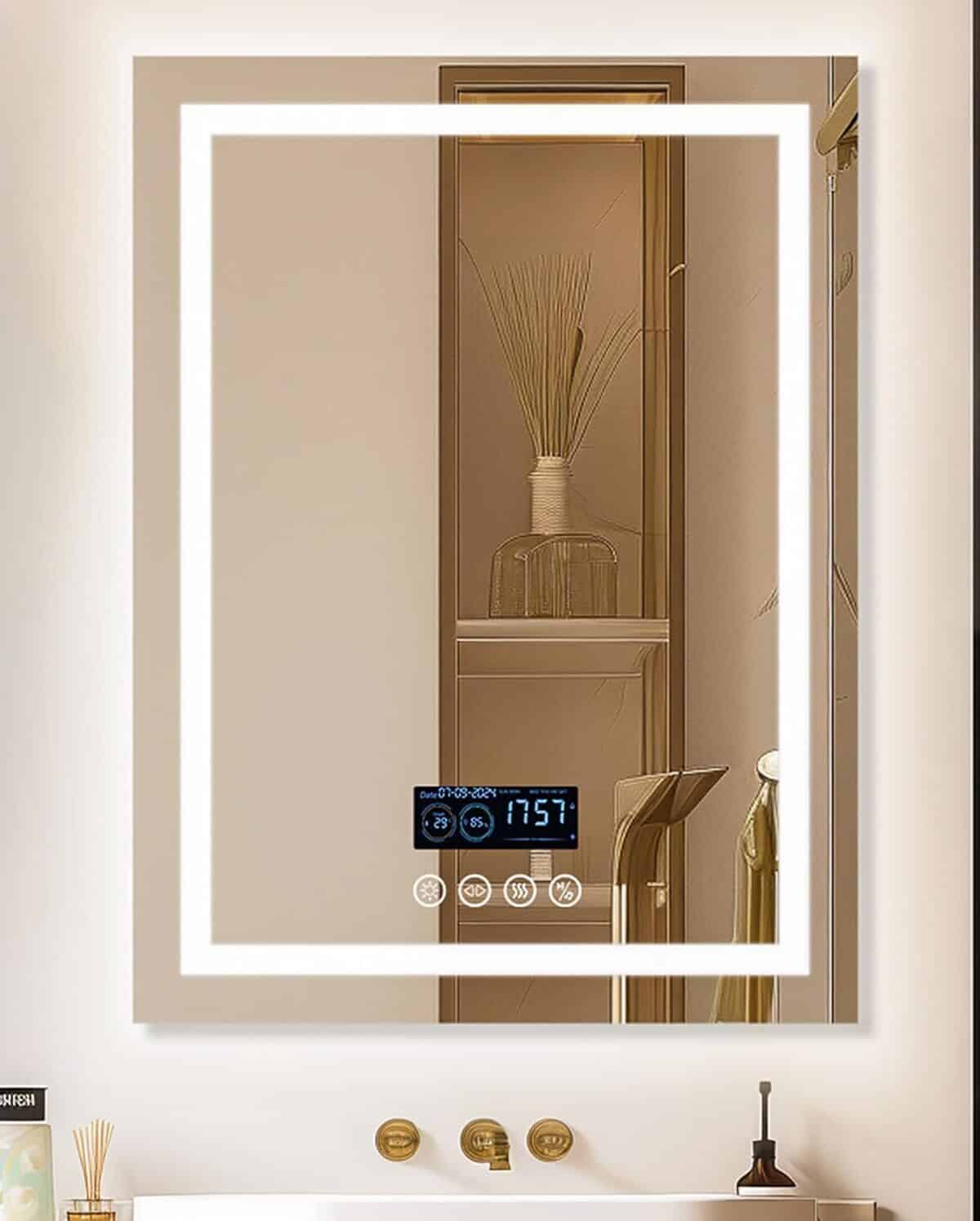 Avis : miroir lumineux connecté luvodi 60x80 cm avec led bluetooth et horloge